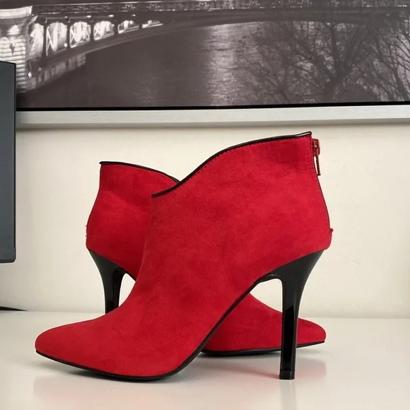 Carlos Red faux suede ankle booties - Picture 1 of 11
